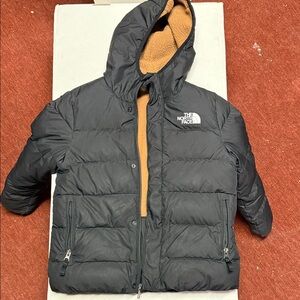 The North Face Charcoal and Tan Hooded Puffer Jacket